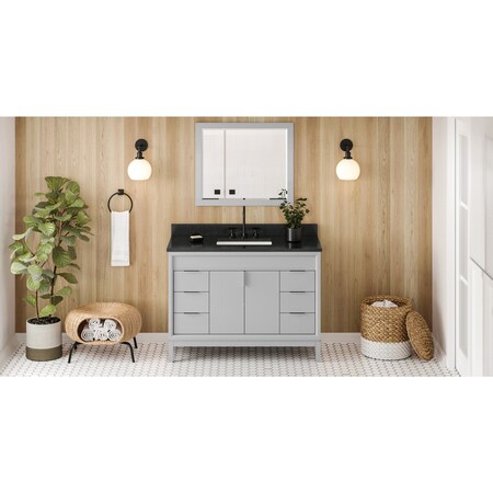 Jeffrey Alexander 48In. Grey Theodora Vanity, Black Granite Vanity Top, Undermount Rectangle Bowl VKITTHE48GRBGR